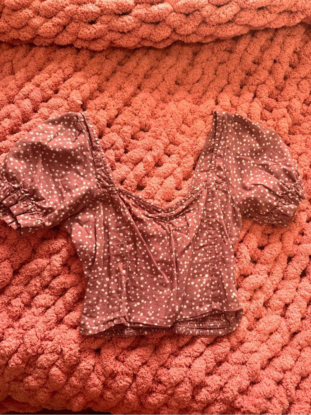 O'Neill Dusty Rose Polka Dot Puff Sleeve Crop Top